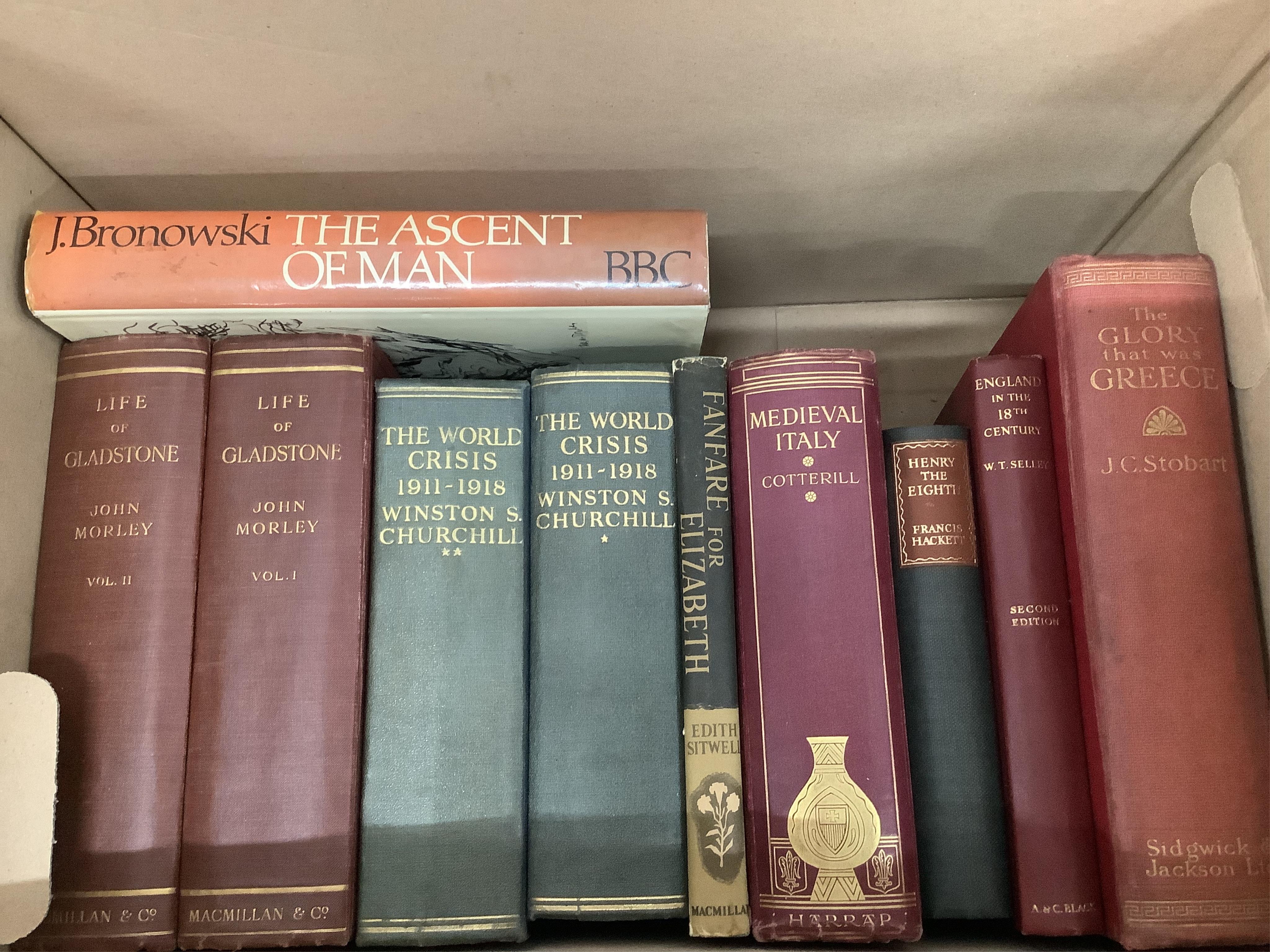 Three boxes of assorted books, mainly world history. Condition - fair